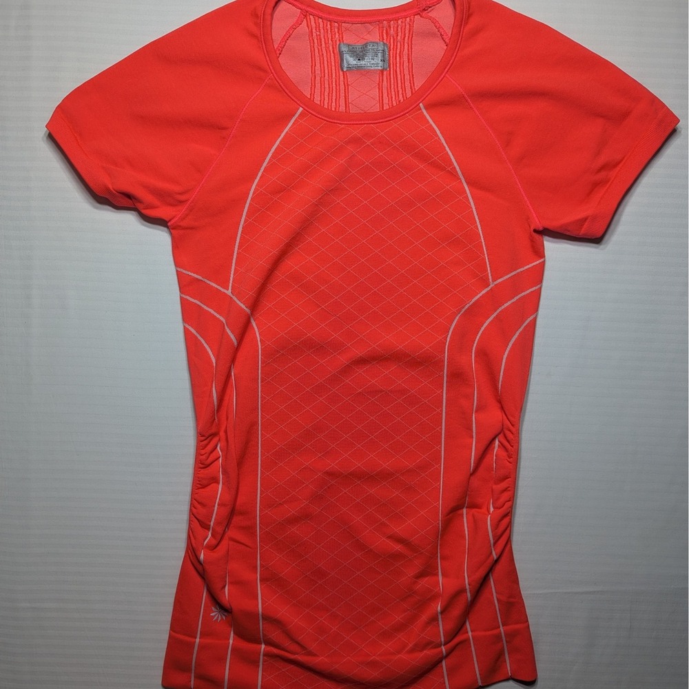 Athleta Momentum Neon Coral Seamless Athletic Top XS Fitted Workout Running Tee‎